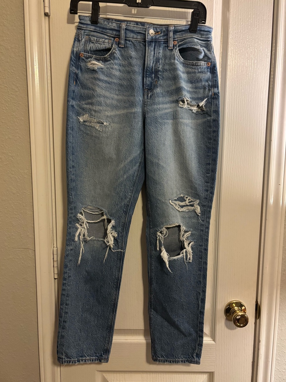 Distressed Mom Jeans- Light Blue